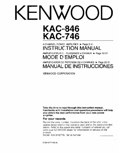 Kenwood KAC-846&746 Kenwood Amp (car audio)